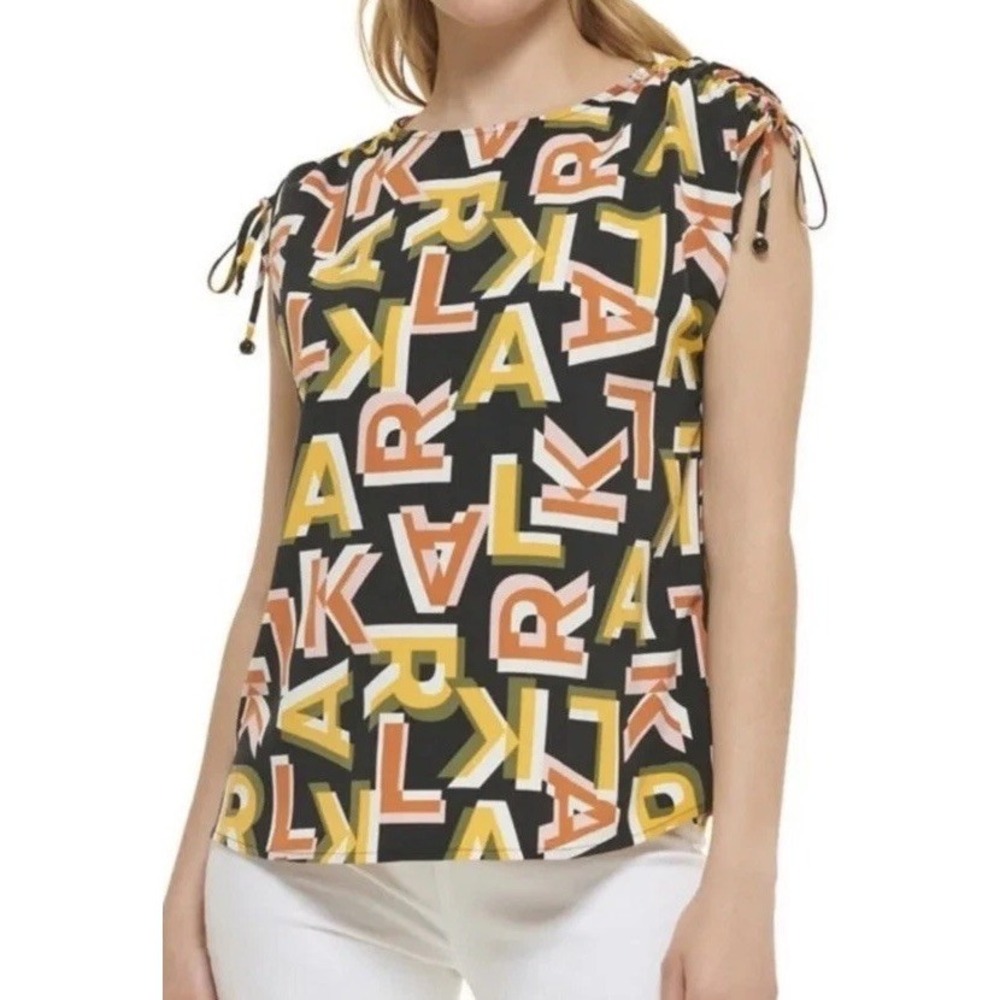 NWT KARL LAGERFELD PARIS Women's S Karl Spell‎ out Shirt Cinched Shoulder Bold